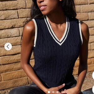 Brandy Melville Navy Blue & White Cotton Sweater Vest Preppy Tennis Boat Style